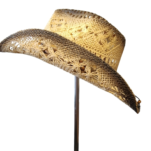 CLEARANCE SALE!! Woven Tan Western Hat with Beaded Band - Picture 4 of 6
